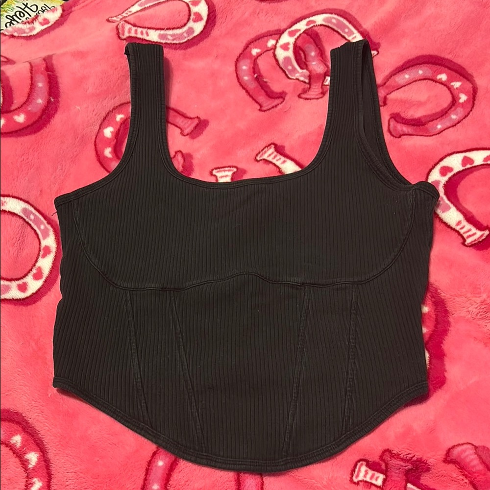 Victoria's Secret Black Ribbed Sleeveless Crop Tank Top